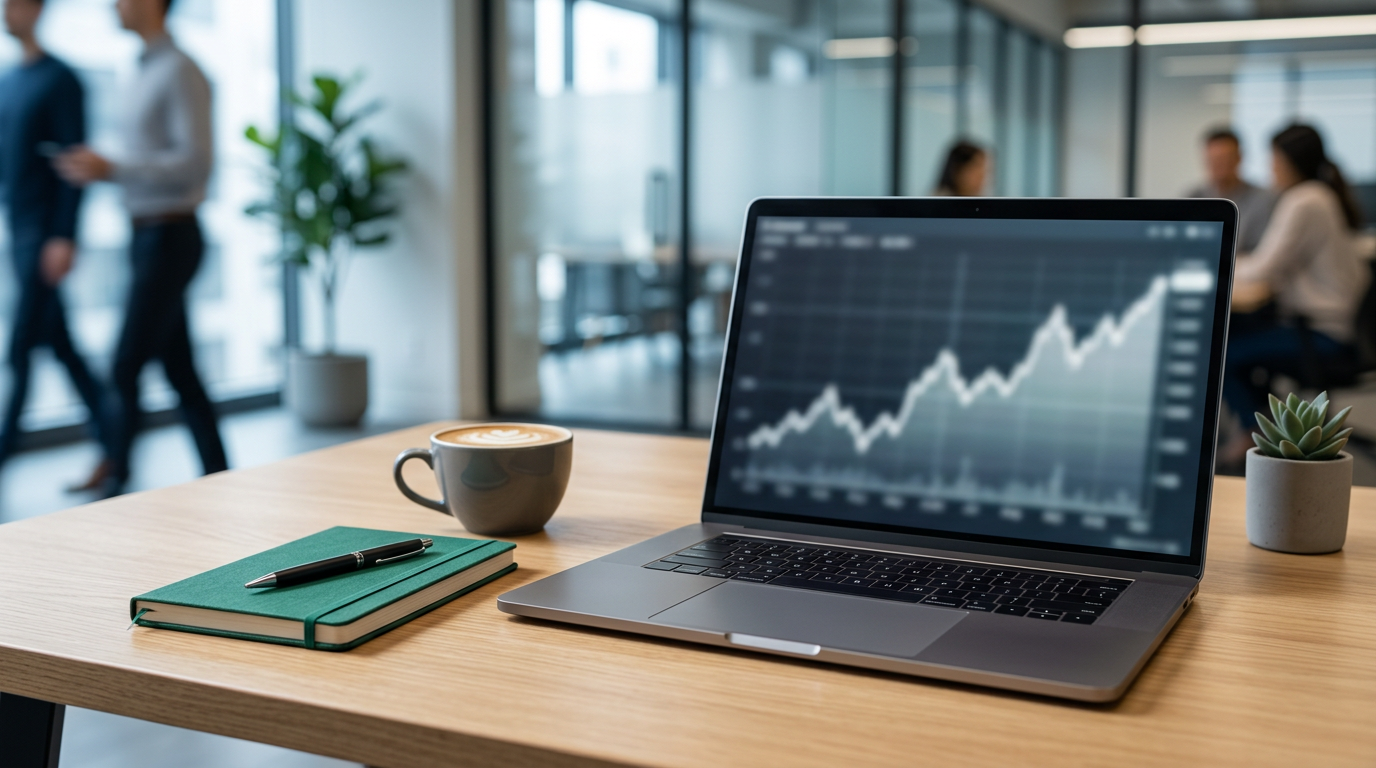 成果と成長をイメージした、整理されたビジネスワークスペース