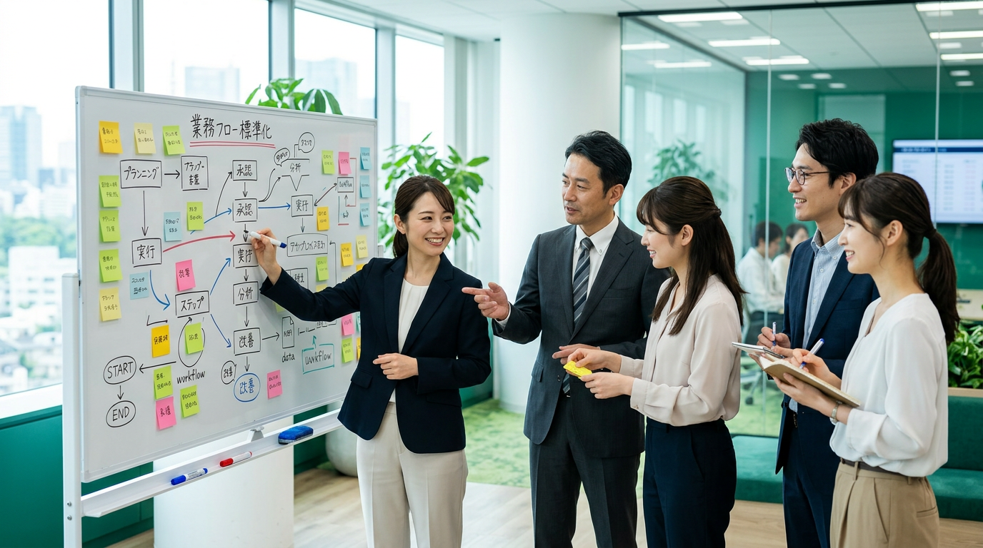 業務フローや負担を可視化する打ち合わせのイメージ